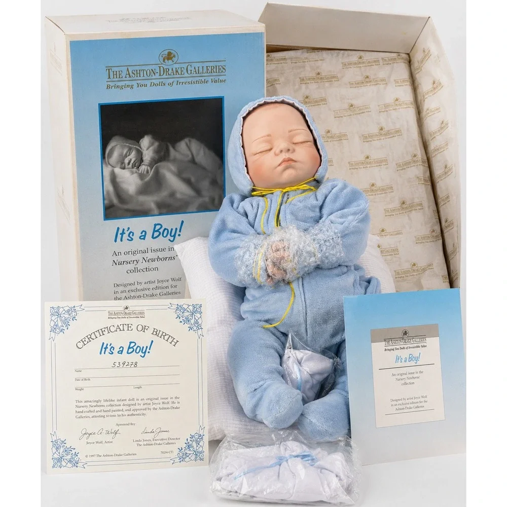 Ashton-Drake It's a Boy Nursery Newborns Porcelain Doll Joyce Wolf 5392FB Blue